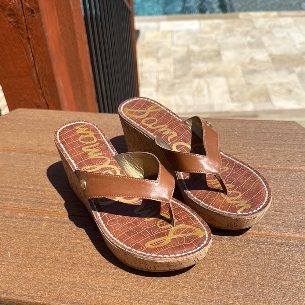 Sam Edelman Brown Wedge Shoes with Leather Straps
